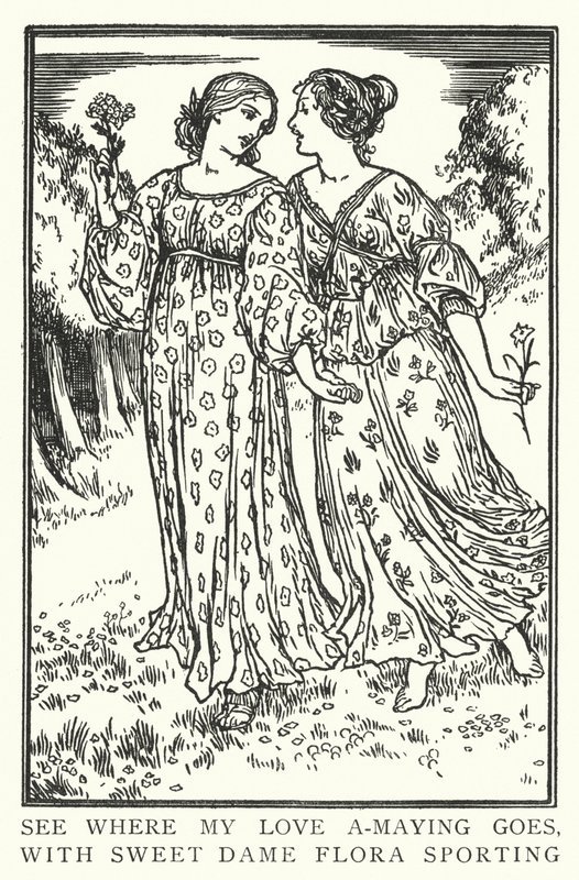 Se hvor min kjære a-maying går, med søte dame Flora sporting (litho) av Robert Anning Bell