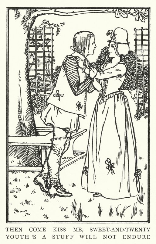 Så kom og kyss meg, søt-og-tjue, ungdom er en ting som ikke tåler (litho) av Robert Anning Bell