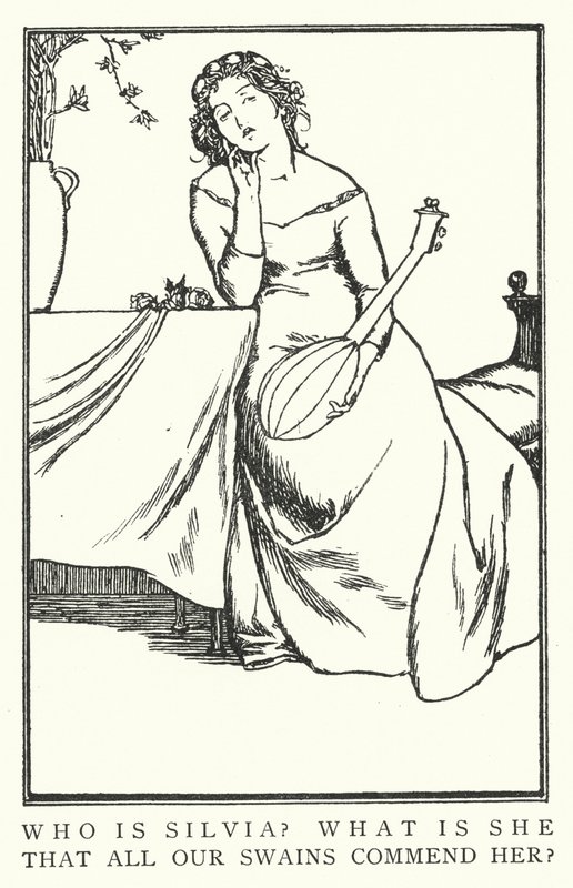 Hvem er Silvia? Hva er hun, at alle våre svaner roser henne? (litho) av Robert Anning Bell