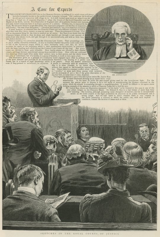 En sak for eksperter: Skisser i Royal Courts of Justice; med en vignett av Mr Justice Kay av Robert Barnes