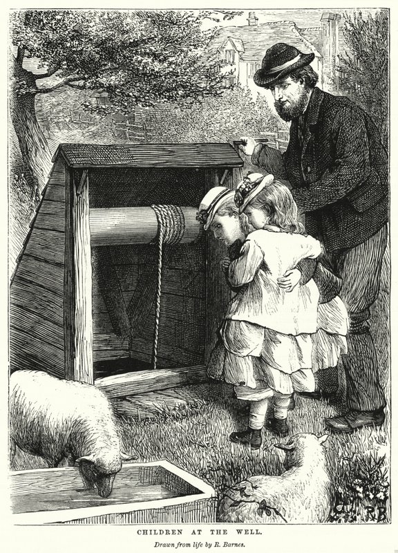 Barn ved brønnen (gravering) av Robert Barnes
