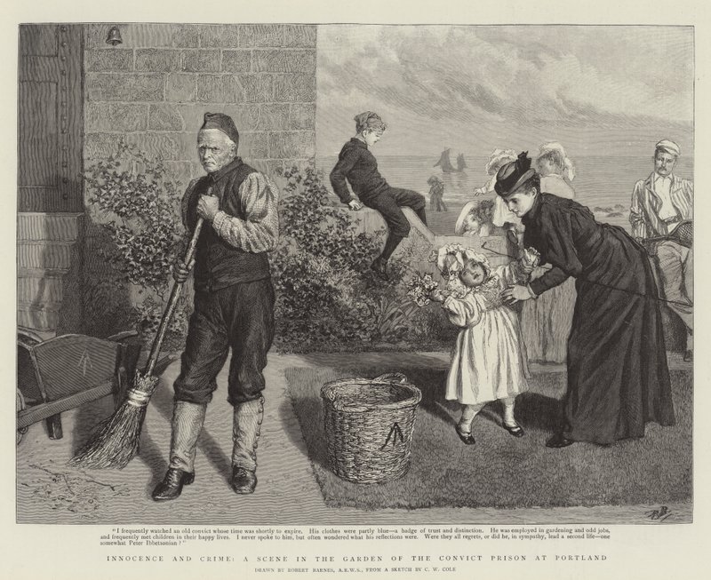 Innocence and Crime, en scene i hagen til straffedømte fengselet i Portland av Robert Barnes
