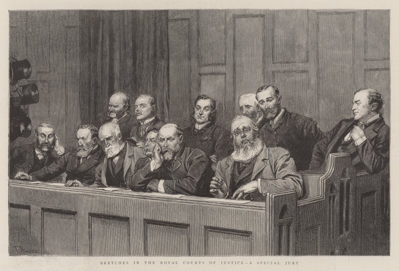 Skisser i Royal Courts of Justice, en spesialjury av Robert Barnes