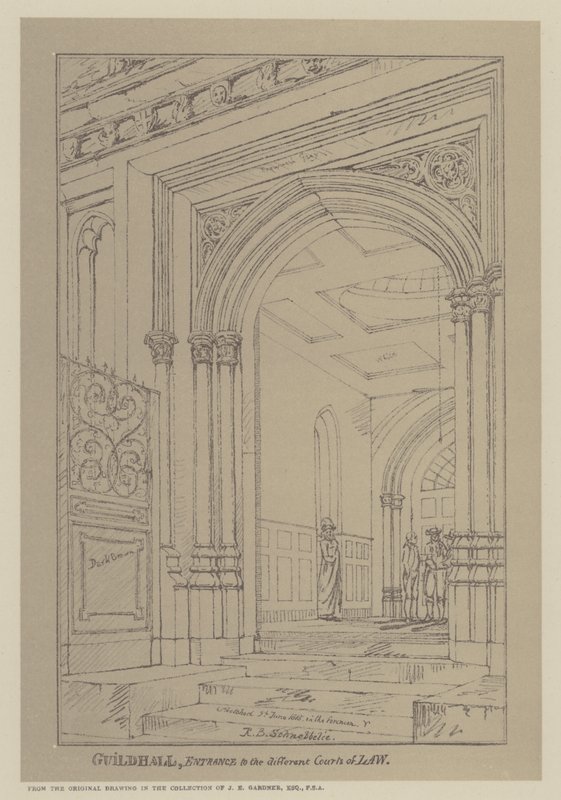 Inngang til de forskjellige domstolene, Guildhall, City of London av Robert Blemell (after) Schnebbelie