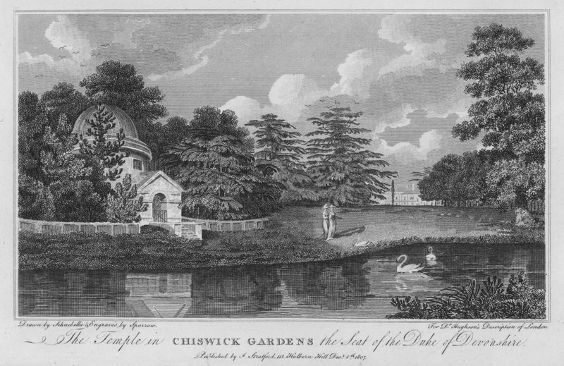 Templet i Chiswick Gardens setet til hertugen av Devonshire (gravering) av Robert Blemell (after) Schnebbelie