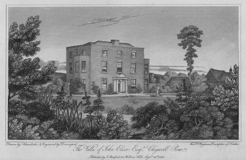 The Villa of John Elsee, Chigwell Row (gravering) av Robert Blemell (after) Schnebbelie
