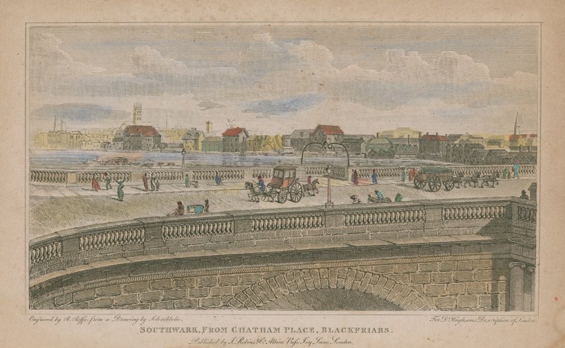 Southwark, fra Chatham Place, Blackfriars av Robert Blemell Schnebbelie
