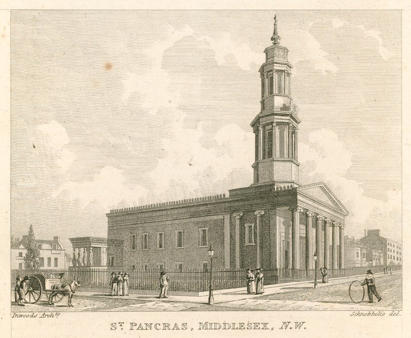 St Pancras Church, London, Middlesex; utsikt mot nordvest av Robert Blemell Schnebbelie