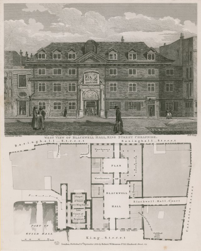 Vestutsikt over Blackwell Hall, King Street, Cheapside av Robert Blemell Schnebbelie