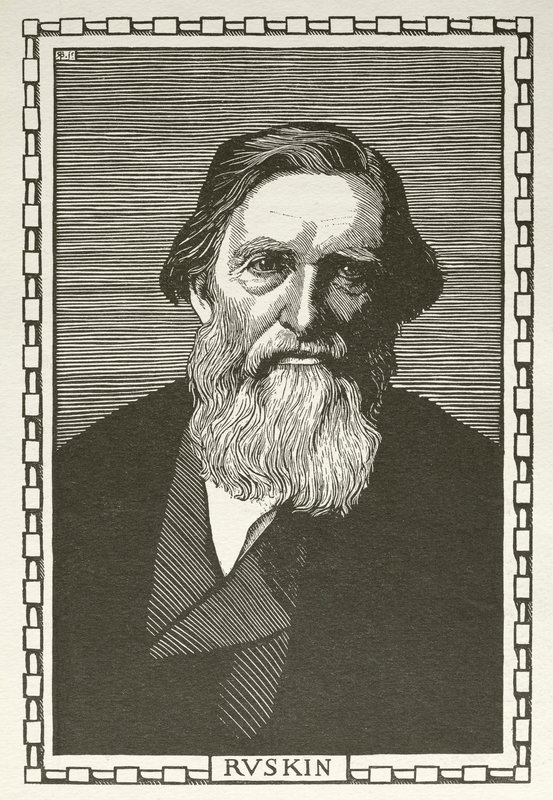 John Ruskin , engelsk forfatter, kunstkritiker, kunstner og sosial tenker (tresnitt) av Robert Bryden