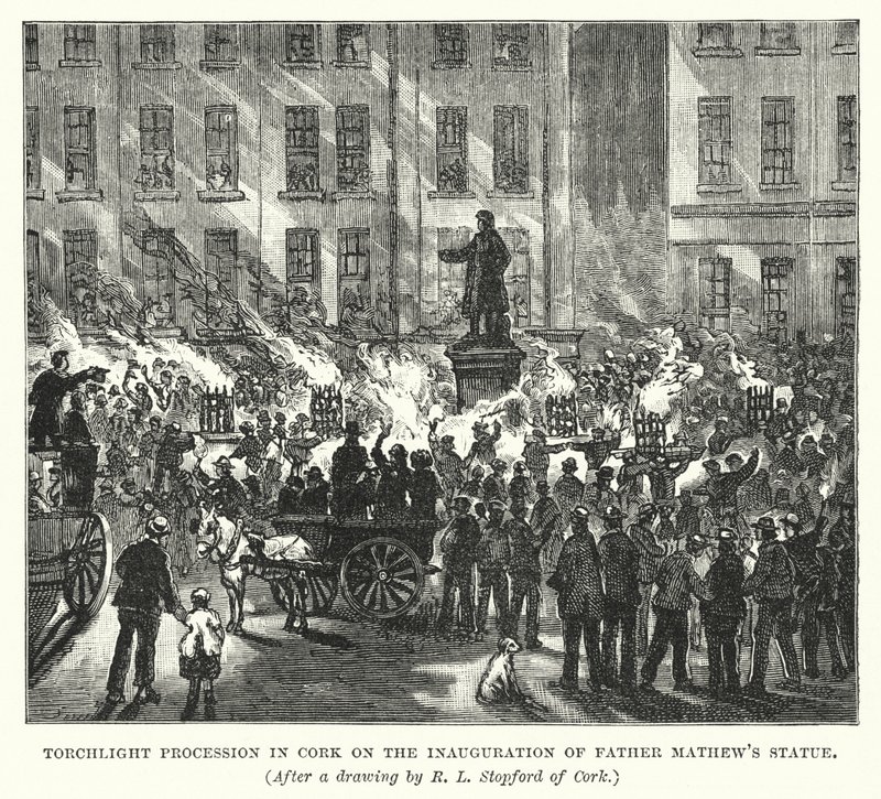 Fakkeltog i Cork ved innvielsen av far Mathews statue (gravering) av Robert L. Stopford