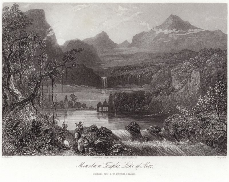Fjelltempler ved innsjøen Aboo av Robert Melville Grindlay