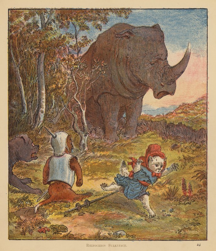 The Kitten Pilgrims: Rhinoceros Sulkyface (farge litho) av Robert Michael Ballantyne
