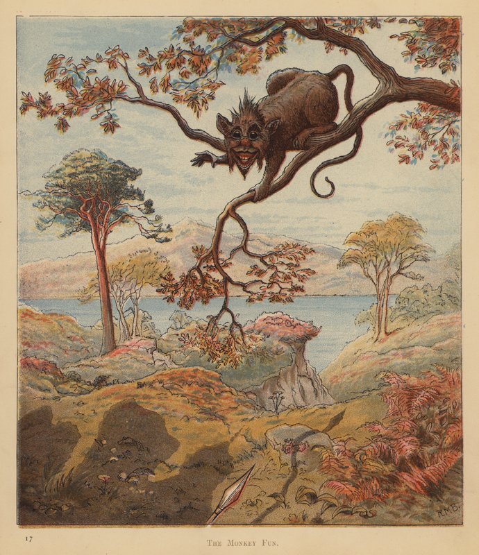 The Kitten Pilgrims: The Monkey Fun (litho-farge) av Robert Michael Ballantyne