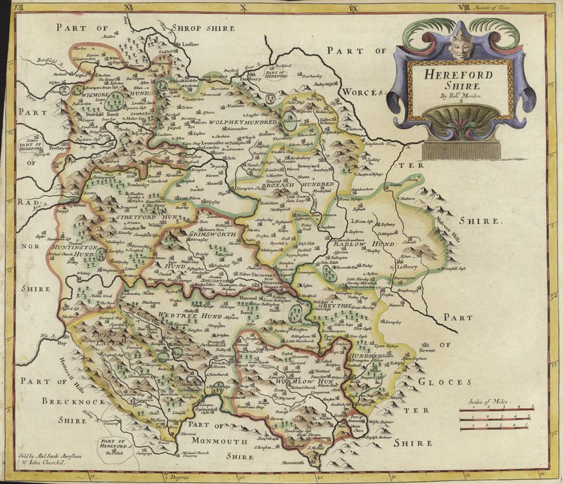 Kart over Hertfordshire (fargegravering) av Robert Morden