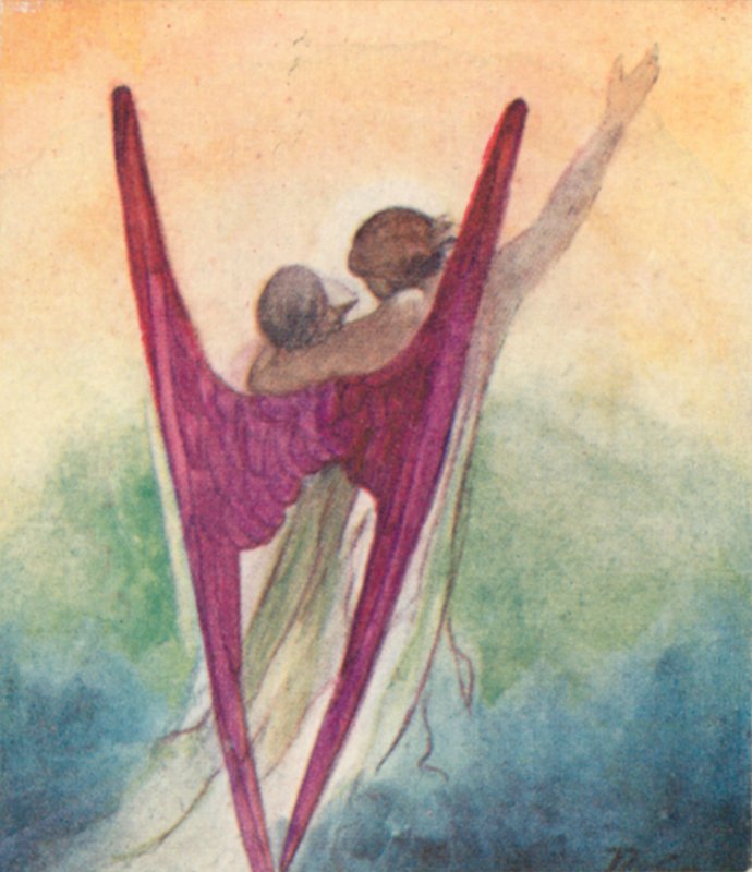 Illustrasjon for The Dream Of Gerontius av kardinal Newman (farge litho) av Robert Traill Rose