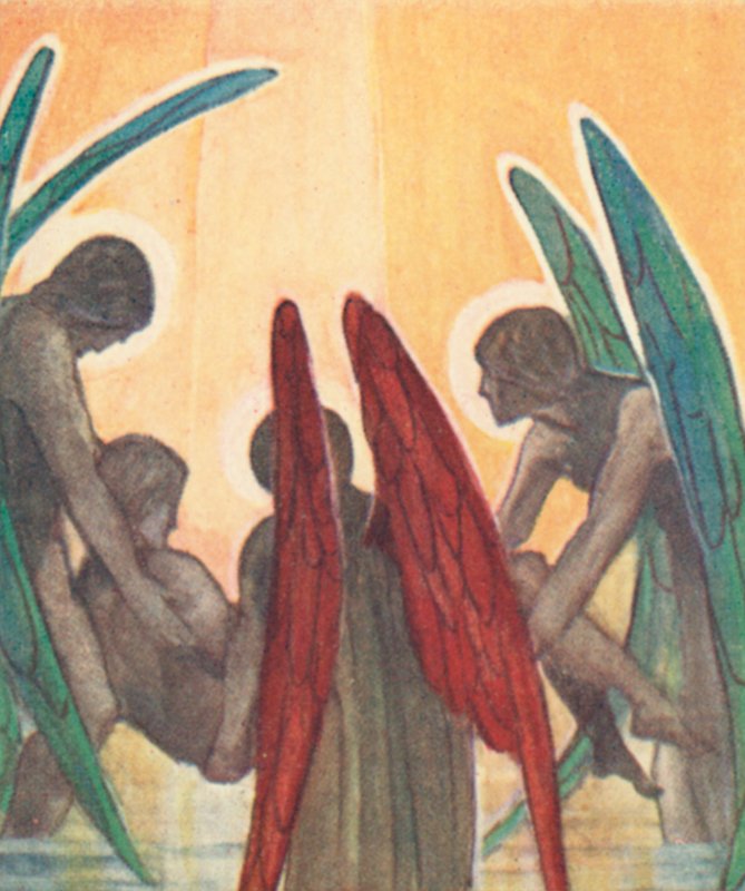 Illustrasjon for The Dream Of Gerontius av kardinal Newman (farge litho) av Robert Traill Rose