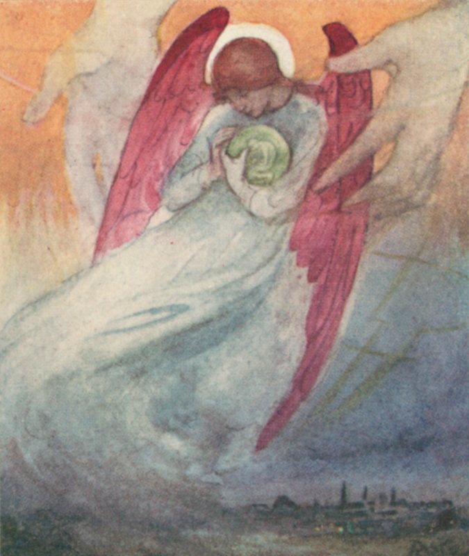 Illustrasjon for The Dream Of Gerontius av kardinal Newman (farge litho) av Robert Traill Rose