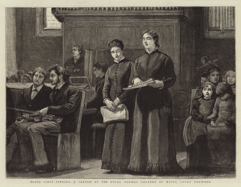 Blind Girls singing, en skisse ved Royal Normal College of Music, Upper Norwood av Robert Walker Macbeth