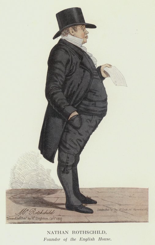 Nathan Rothschild, grunnlegger av det engelske huset (farge litho) av Robert the younger Dighton