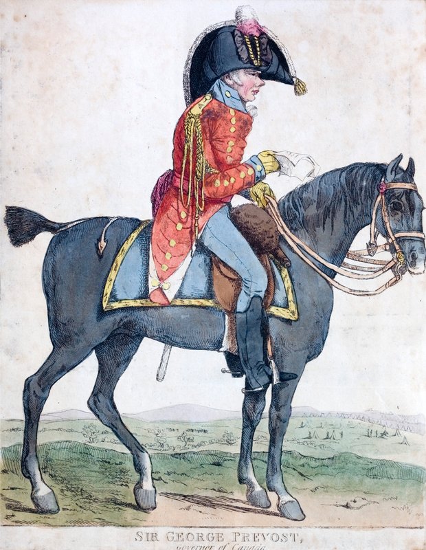 Sir George Prevost , britisk soldat og kolonialadministrator, generalguvernør i Canada (farget etsning) av Robert the younger Dighton