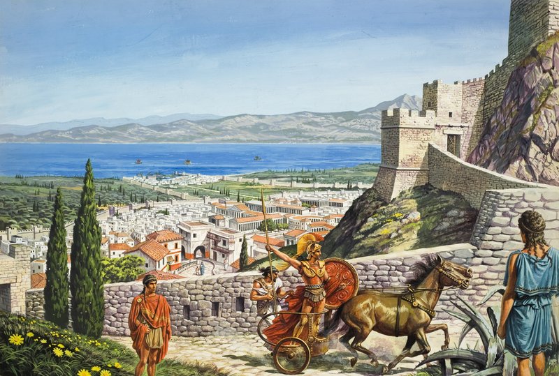 Korint - Citadellet ved et veiskille (gouache på papir) av Roger Payne