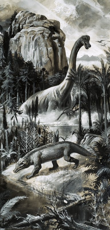 Dinosaurer (gouache på papir) av Roger Payne