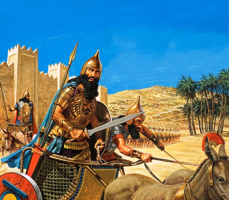 Kong Hammurabi drar til krig, med vognen sin trukket av esler av en spesielt tøff rase av Roger Payne
