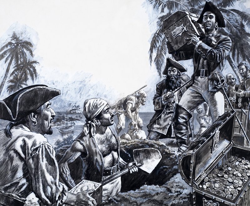 Piratgull, fra «Skattejegerne» (gouache på papir) av Roger Payne