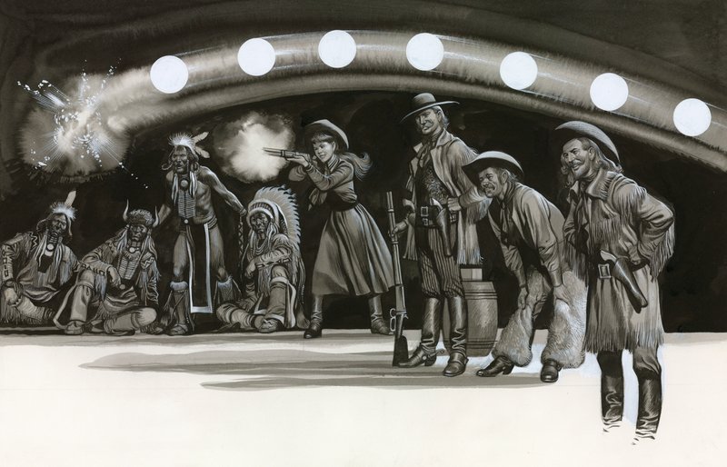 Annie Oakley demonstrerer sine skyteferdigheter av Ron Embleton