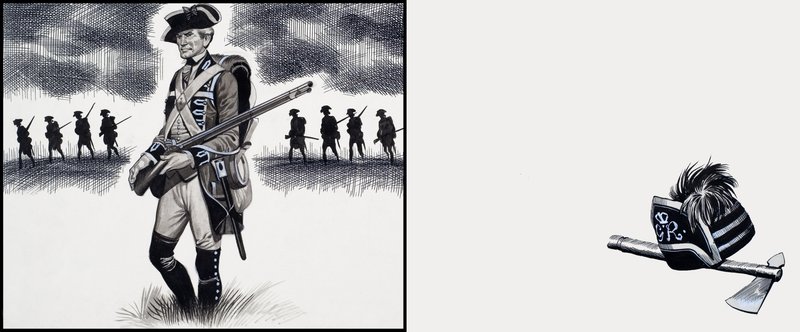 Britisk soldat under den amerikanske revolusjonskrigen (gouache på papir) av Ron Embleton