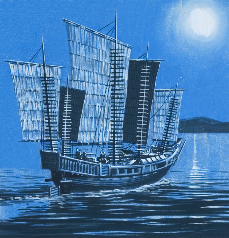 Kinesisk skip (gouache på papir) av Ron Embleton