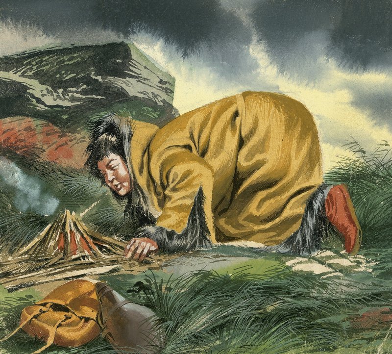 Marco Polo, sammenkrøpet over et bål av Ron Embleton