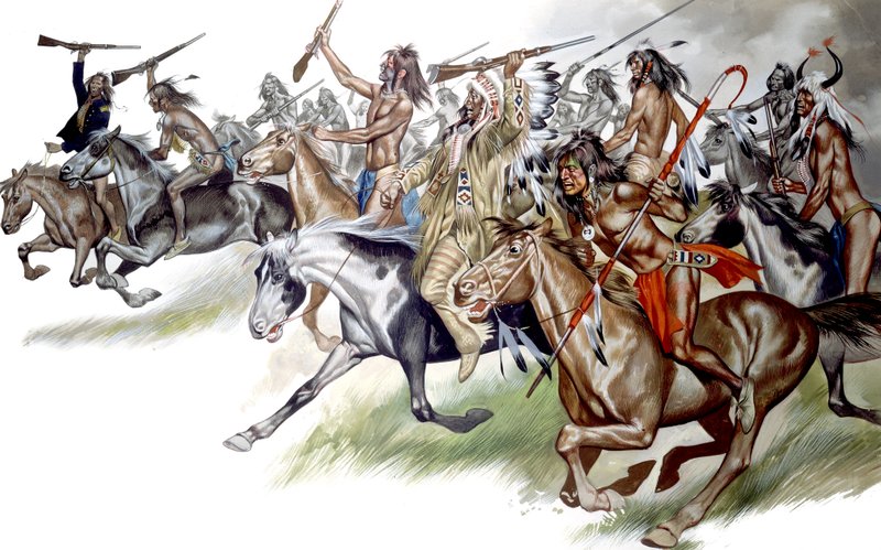 Indianere på hesteryggen (gouache på papir) av Ron Embleton