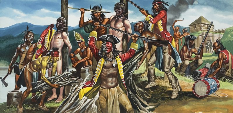 Stekt på bålet (gouache på papir) av Ron Embleton