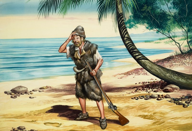 Robinson Crusoe (gouache på papir) av Ron Embleton