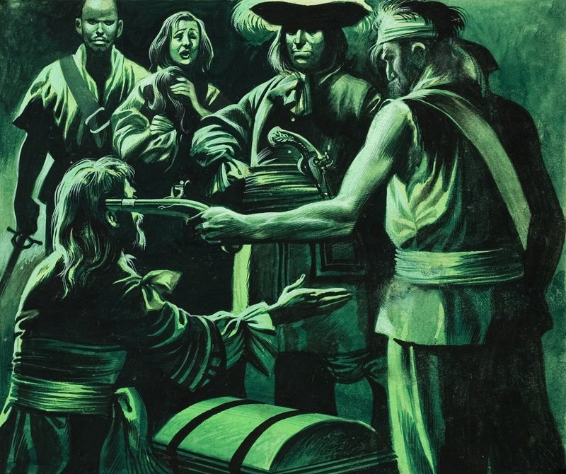 Sir Henry Morgan og skattekisten (gouache på papir) av Ron Embleton