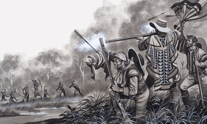 Under angrep fra Chavante-indianerne av Ron Embleton