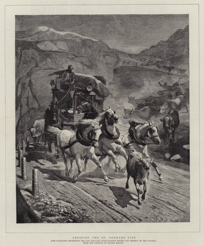Krysser St Gothard-passet av Rudolf Johann Koller