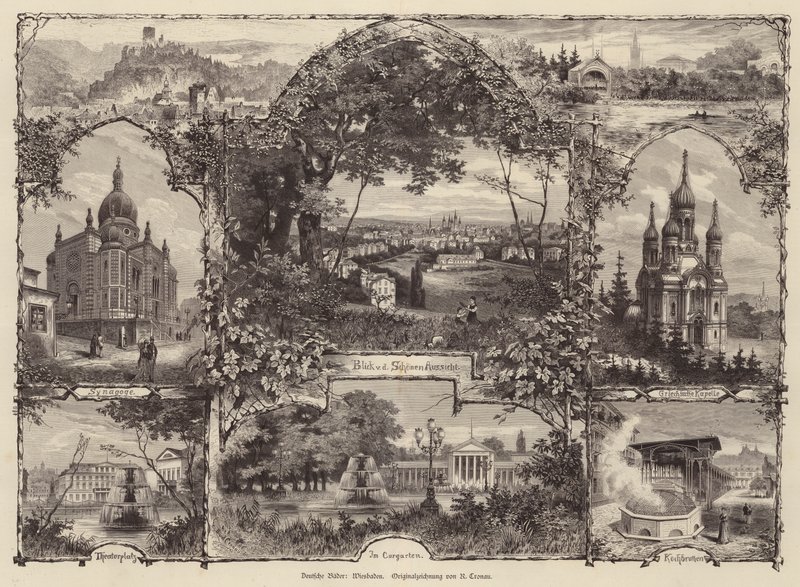 Scener fra Wiesbaden, Tyskland (gravering) av Rudolf (after) Cronau
