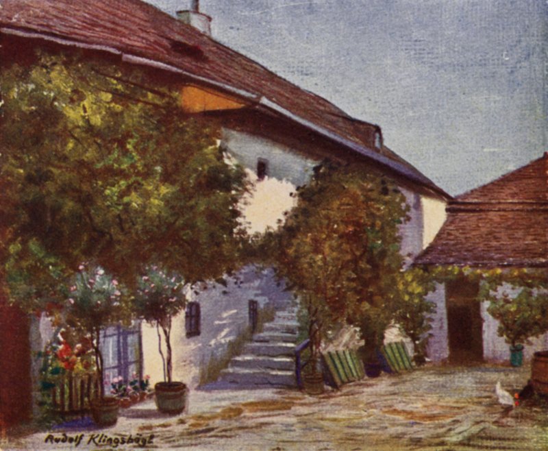 Hus i Heiligenstadt der Beethoven bodde (farge litho) av Rudolf Klingsbogl