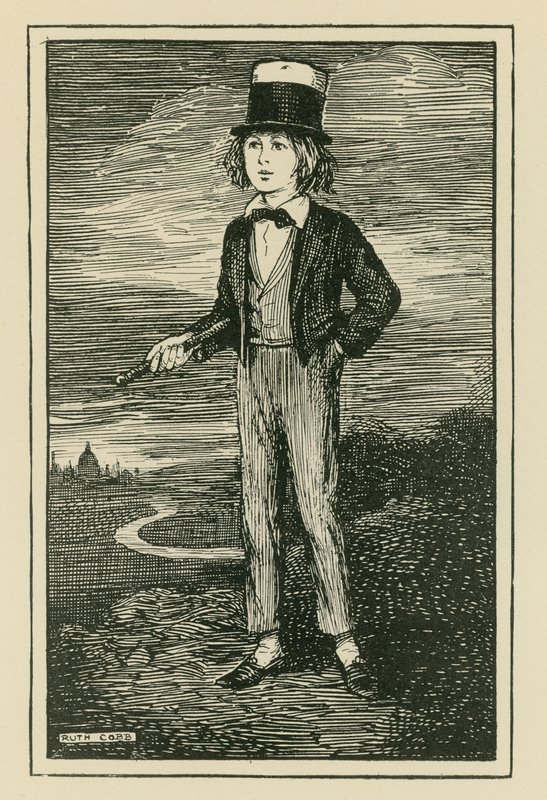 Et imaginært portrett av Charles Dickens som ung gutt (gravering) av Ruth Cobb