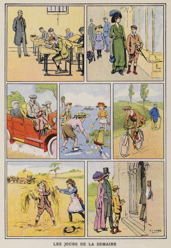 Ukedagene (chromolitho) av S.T. (after) Dadd
