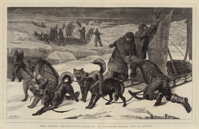 Den arktiske ekspedisjonen, pakker sammen sleder klare for en start av Samuel Edmund Waller