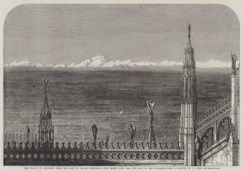 Lombardias sletter fra taket av katedralen i Milano, med Monte Rosa og Alpene i det fjerne av Samuel Read