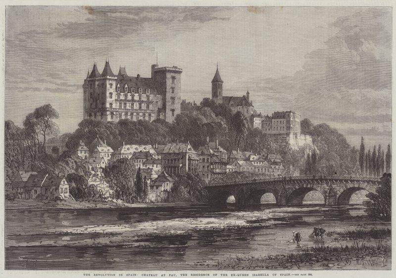 Revolusjonen i Spania, Chateau i Pau, residensen til eks-dronning Isabella av Spania av Samuel Read