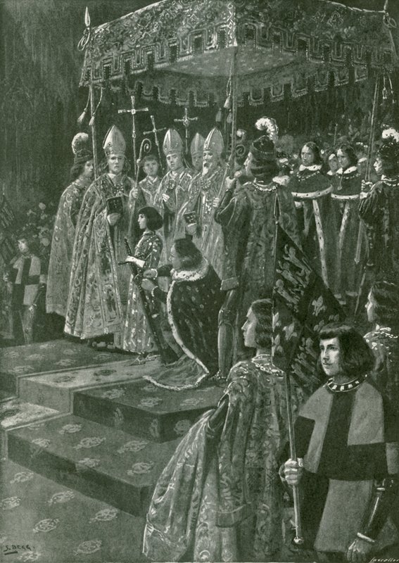 Overrekkelsen av sporer og sverd ved kroningen av Henrik VI (lito) av Samuel (after) Begg