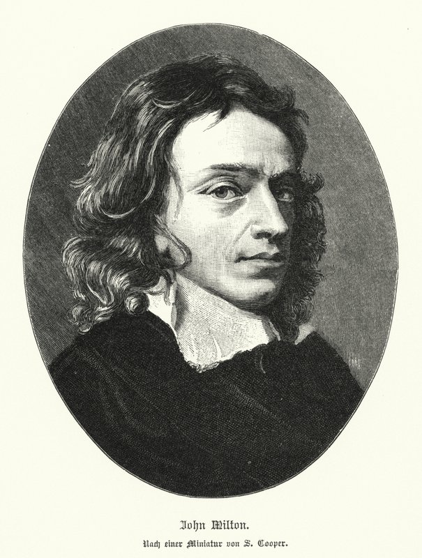 John Milton , engelsk poet (litho) av Samuel (after) Cooper