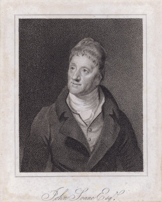 Sir John Soane , engelsk arkitekt og samler (gravering) av Samuel (after) Drummond