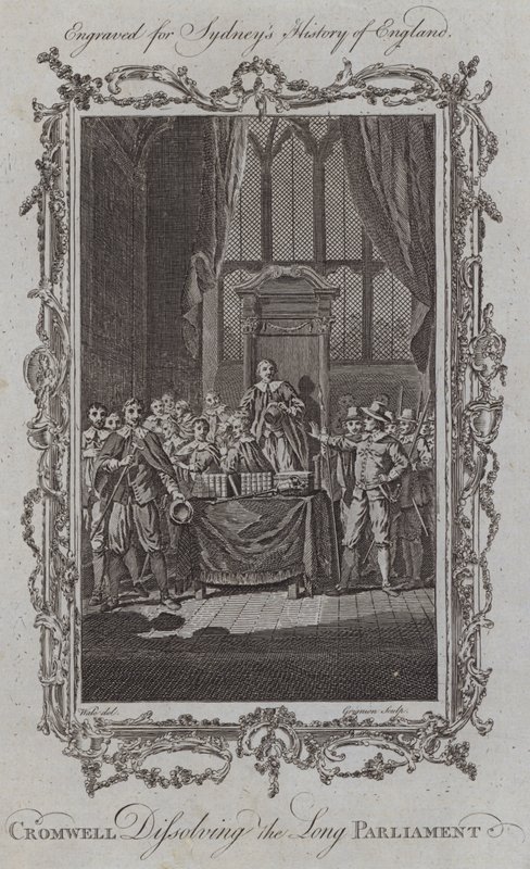 Cromwell oppløser det lange parlamentet (gravering) av Samuel (after) Wale